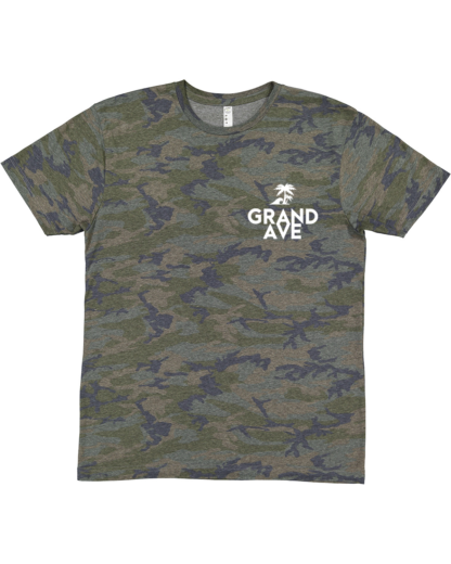 Grand Ave Camo Tee Front View White logo
